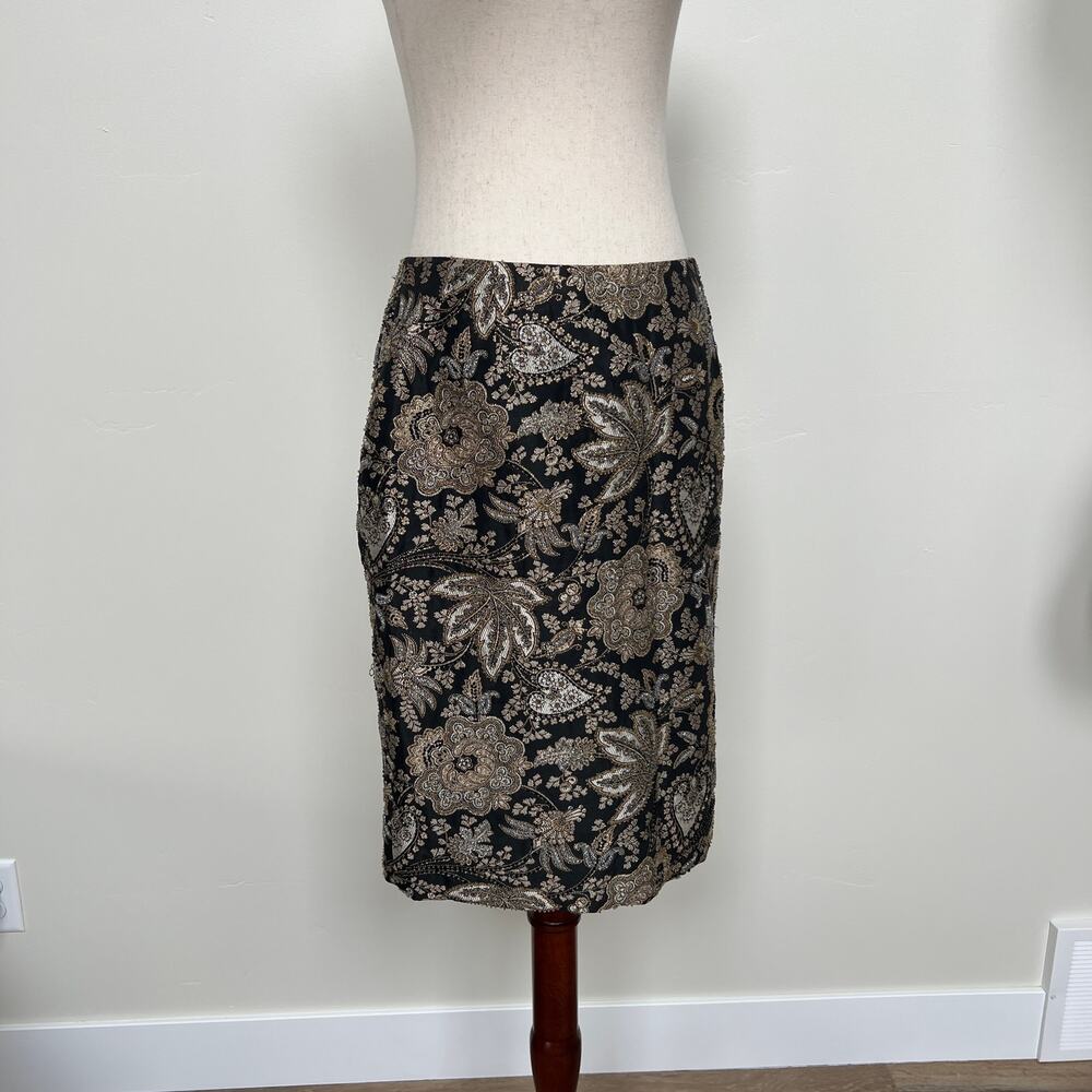 CARMEN MARC VAVO Women's Metallic Beaded Skirt Size 8